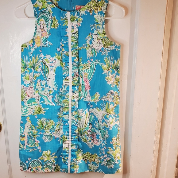 Lilly Pulitzer Jungle Glam BluePinkGreen Girls Dress with Ruffle Size 12